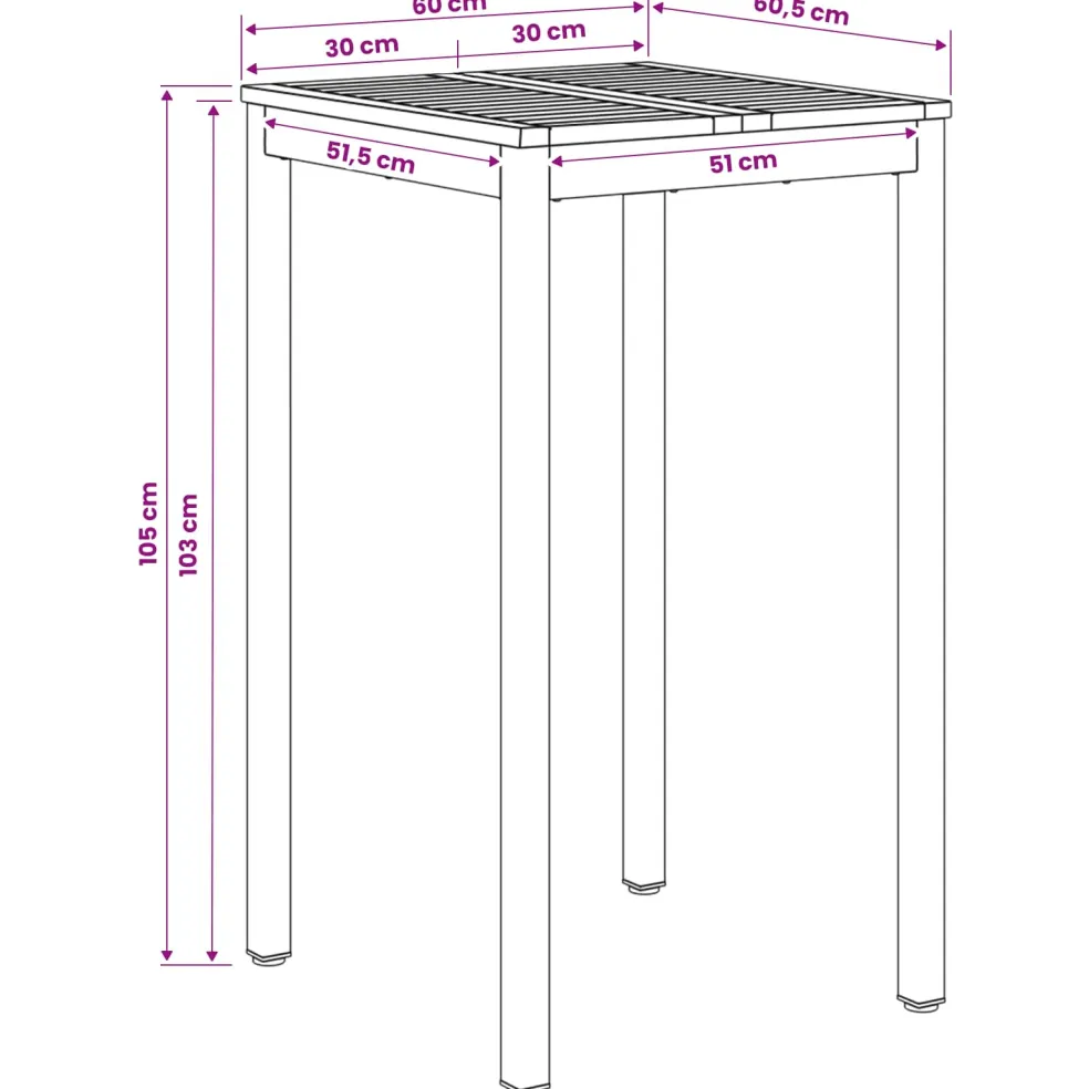 vidaXL Tuinbar Tafel NAARDEN Wit en zwart 60 x 60,5 x 105 cm