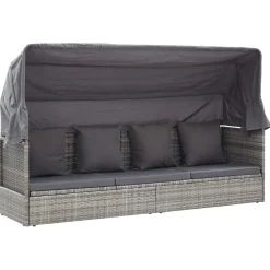 vidaXL Tuinbed met luifel poly rattan gemengd grijs