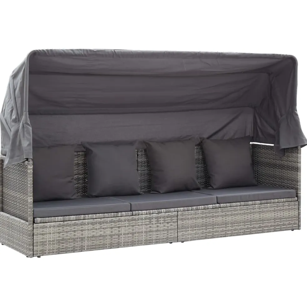 vidaXL Tuinbed met luifel poly rattan gemengd grijs
