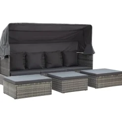 vidaXL Tuinbed met luifel poly rattan gemengd grijs