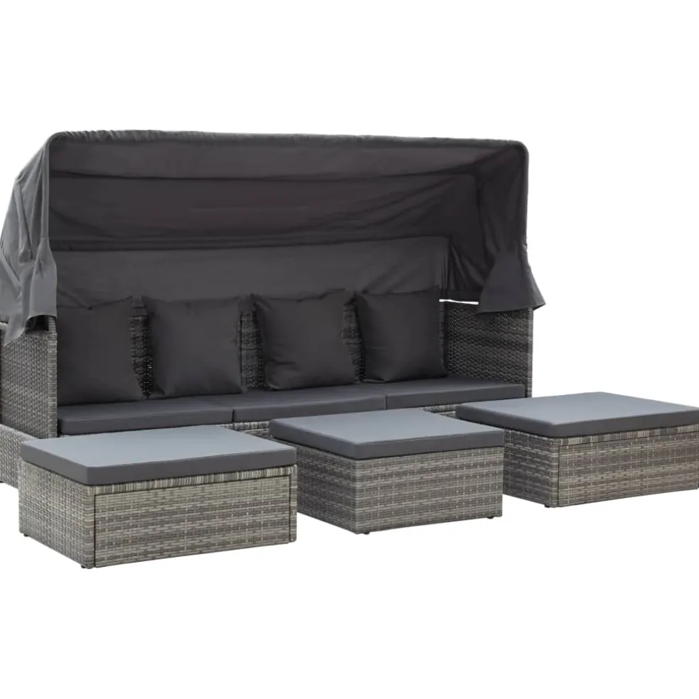 vidaXL Tuinbed met luifel poly rattan gemengd grijs