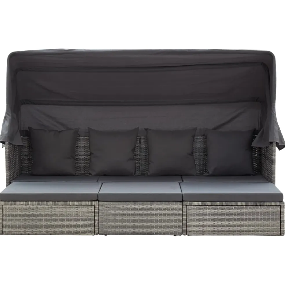 vidaXL Tuinbed met luifel poly rattan gemengd grijs