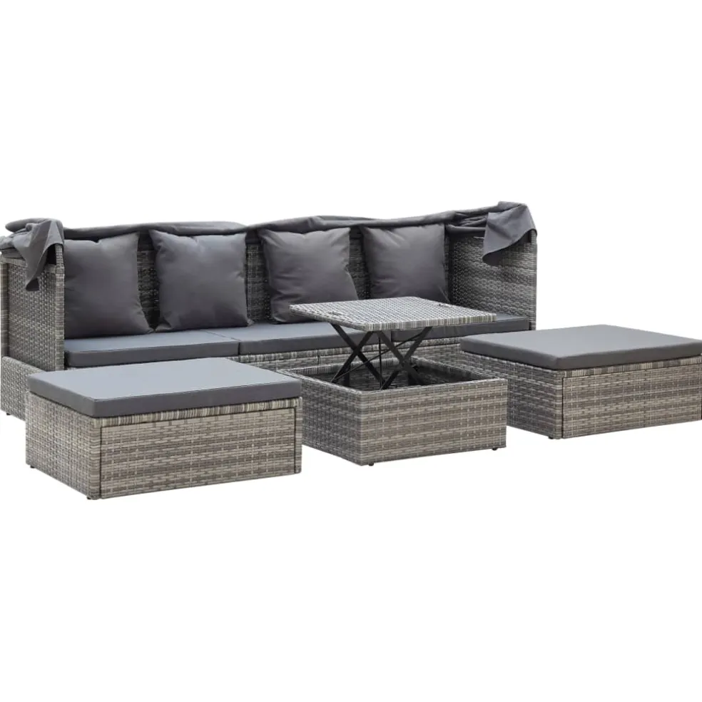 vidaXL Tuinbed met luifel poly rattan gemengd grijs