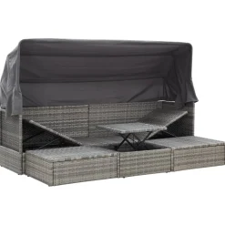 vidaXL Tuinbed met luifel poly rattan gemengd grijs