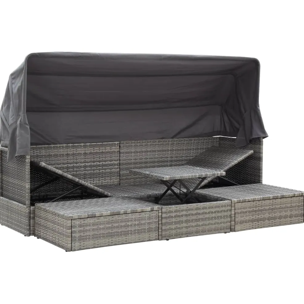 vidaXL Tuinbed met luifel poly rattan gemengd grijs