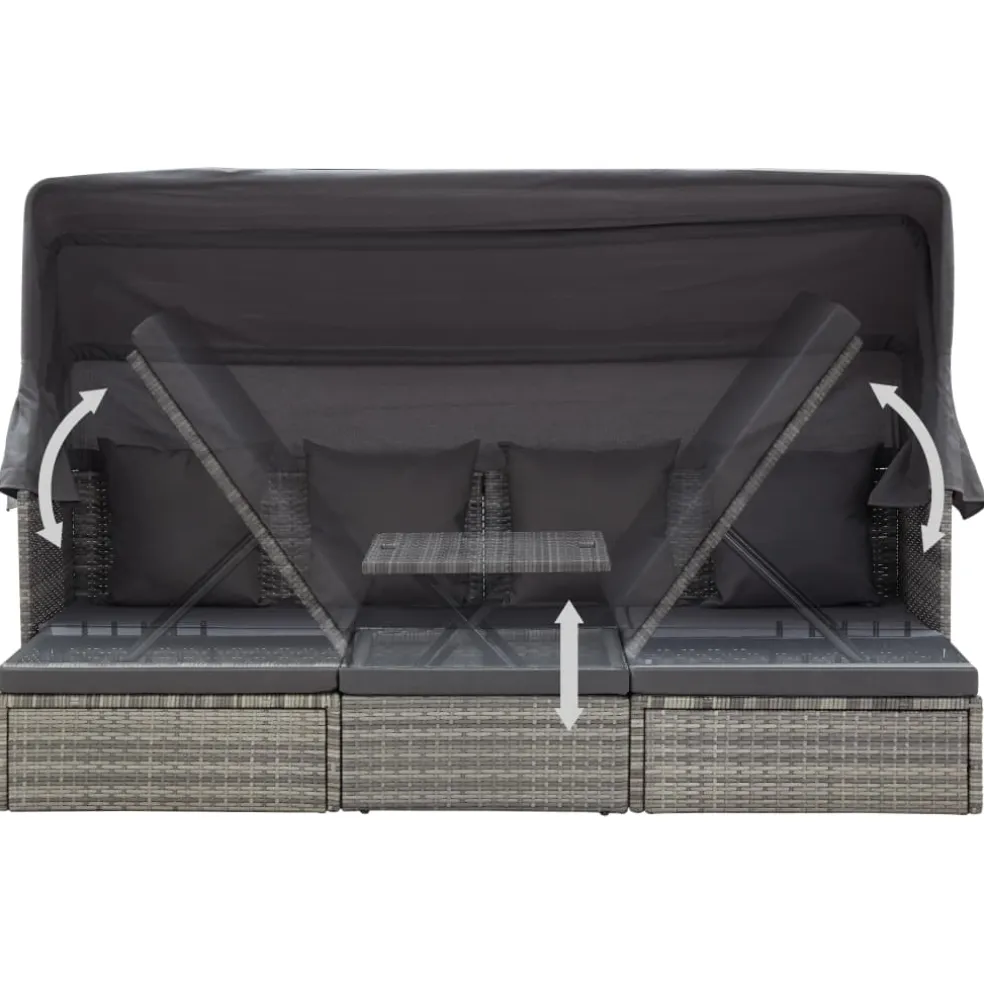 vidaXL Tuinbed met luifel poly rattan gemengd grijs
