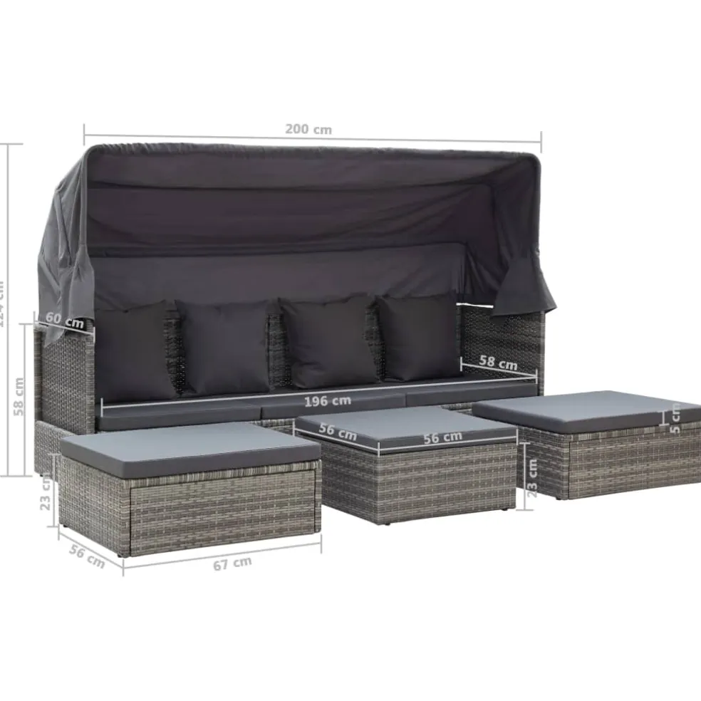 vidaXL Tuinbed met luifel poly rattan gemengd grijs