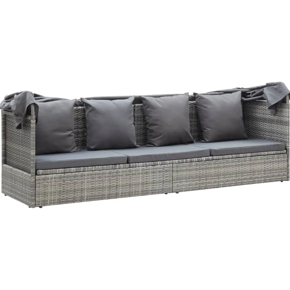 vidaXL Tuinbed met luifel poly rattan gemengd grijs