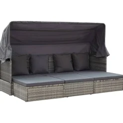 vidaXL Tuinbed met luifel poly rattan gemengd grijs