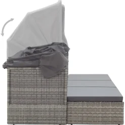 vidaXL Tuinbed met luifel poly rattan gemengd grijs