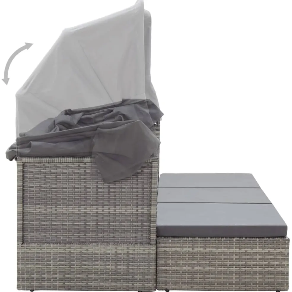 vidaXL Tuinbed met luifel poly rattan gemengd grijs
