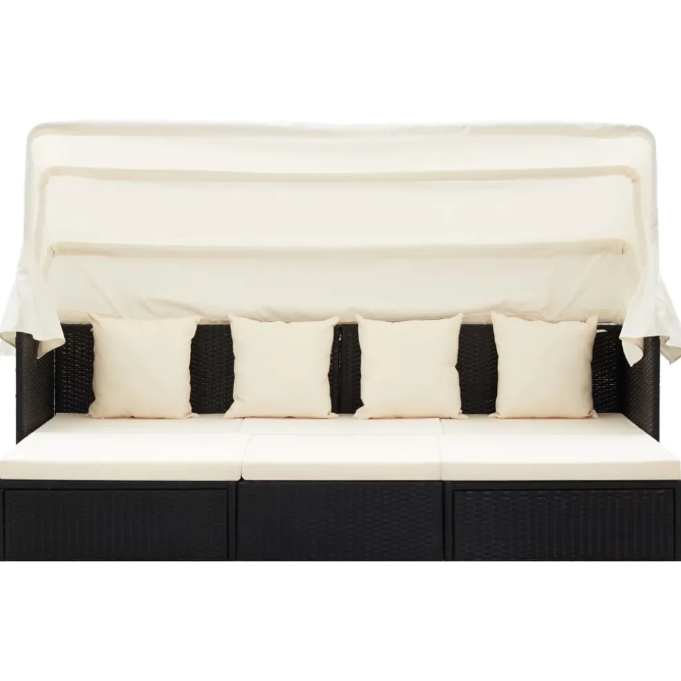 vidaXL Tuinbed met luifel poly rattan zwart