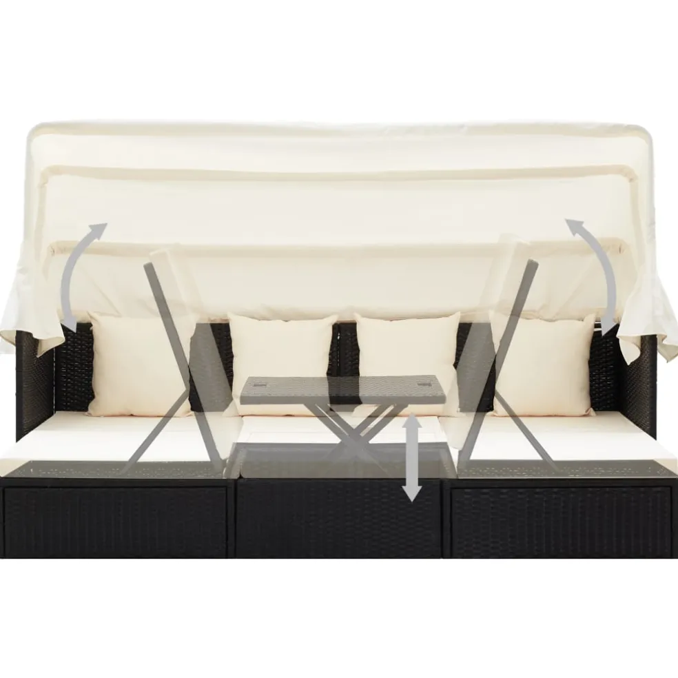 vidaXL Tuinbed met luifel poly rattan zwart