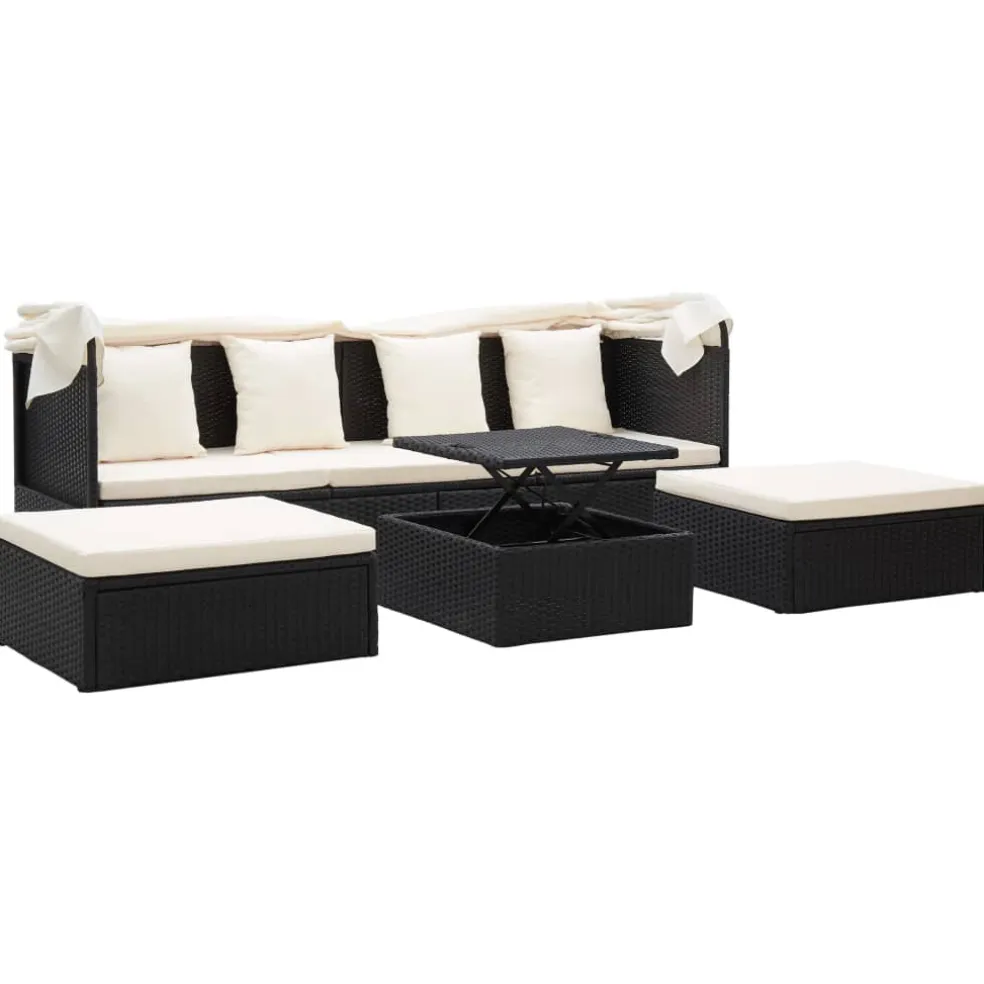 vidaXL Tuinbed met luifel poly rattan zwart