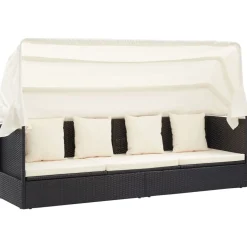 vidaXL Tuinbed met luifel poly rattan zwart