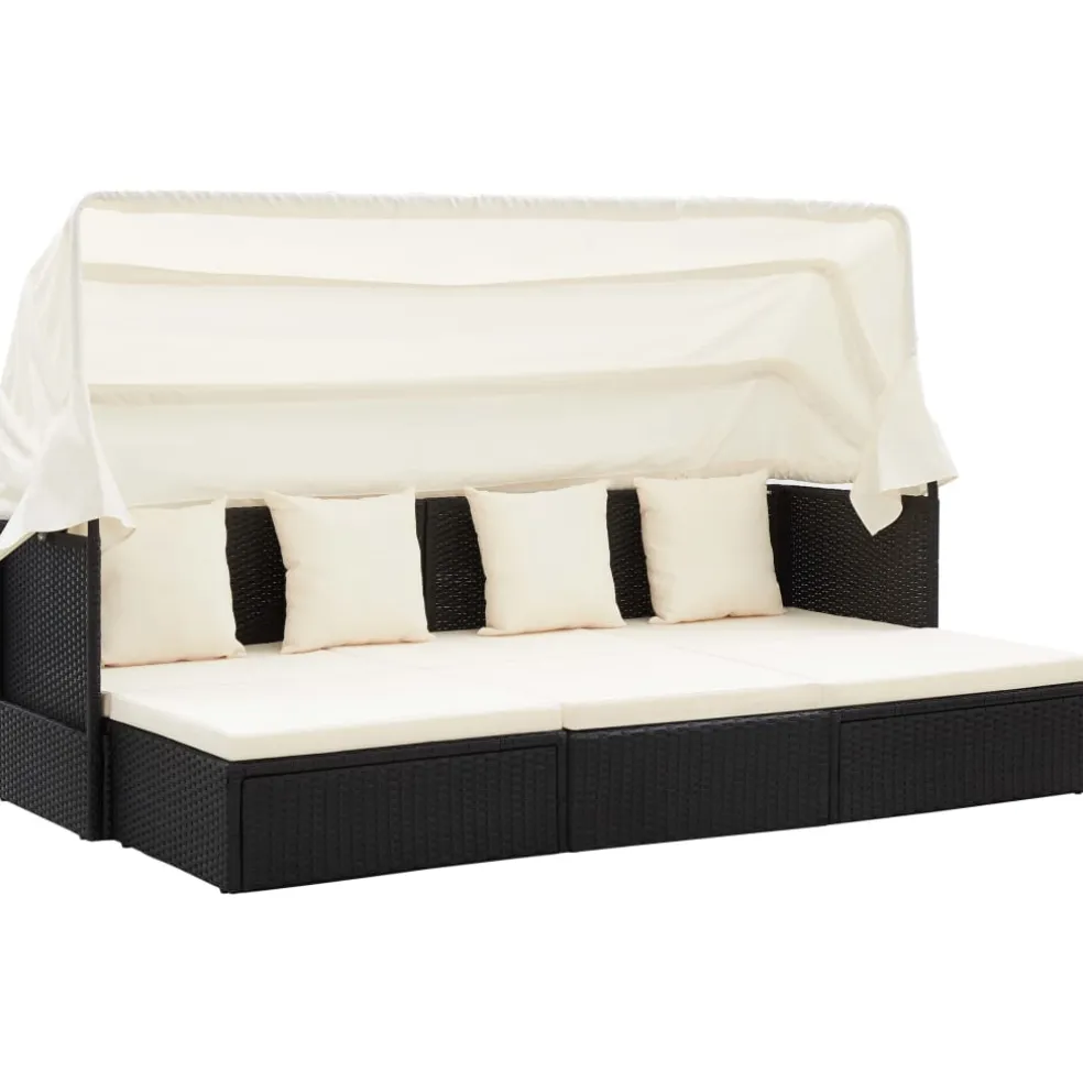 vidaXL Tuinbed met luifel poly rattan zwart