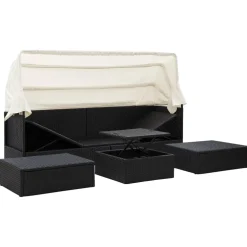 vidaXL Tuinbed met luifel poly rattan zwart