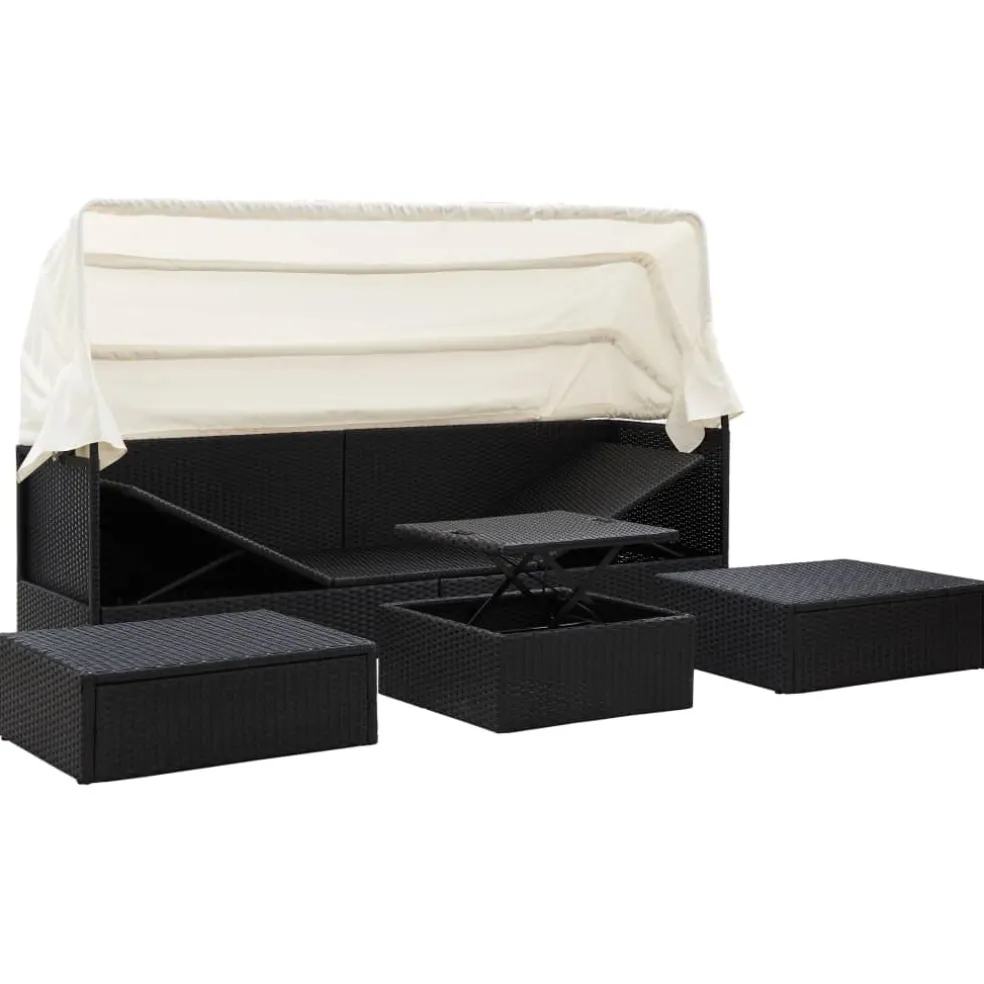 vidaXL Tuinbed met luifel poly rattan zwart