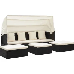 vidaXL Tuinbed met luifel poly rattan zwart