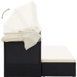 vidaXL Tuinbed met luifel poly rattan zwart