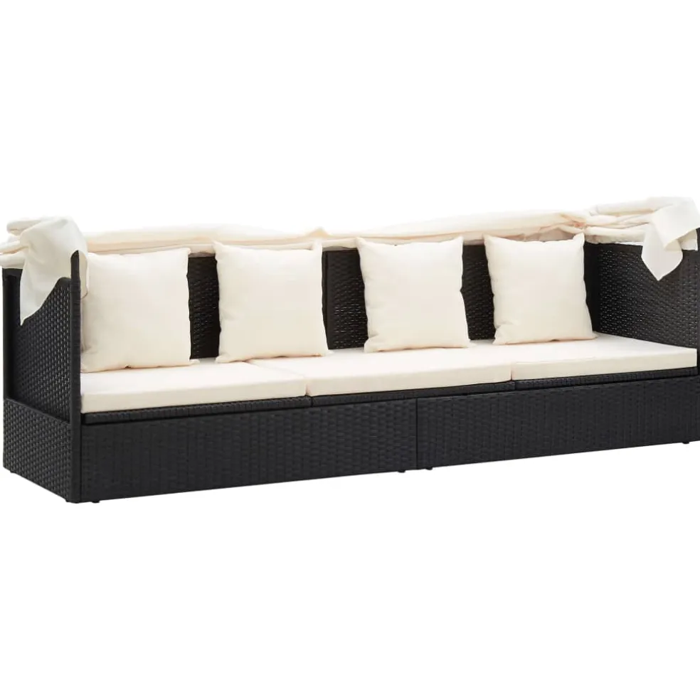 vidaXL Tuinbed met luifel poly rattan zwart