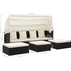vidaXL Tuinbed met luifel poly rattan zwart