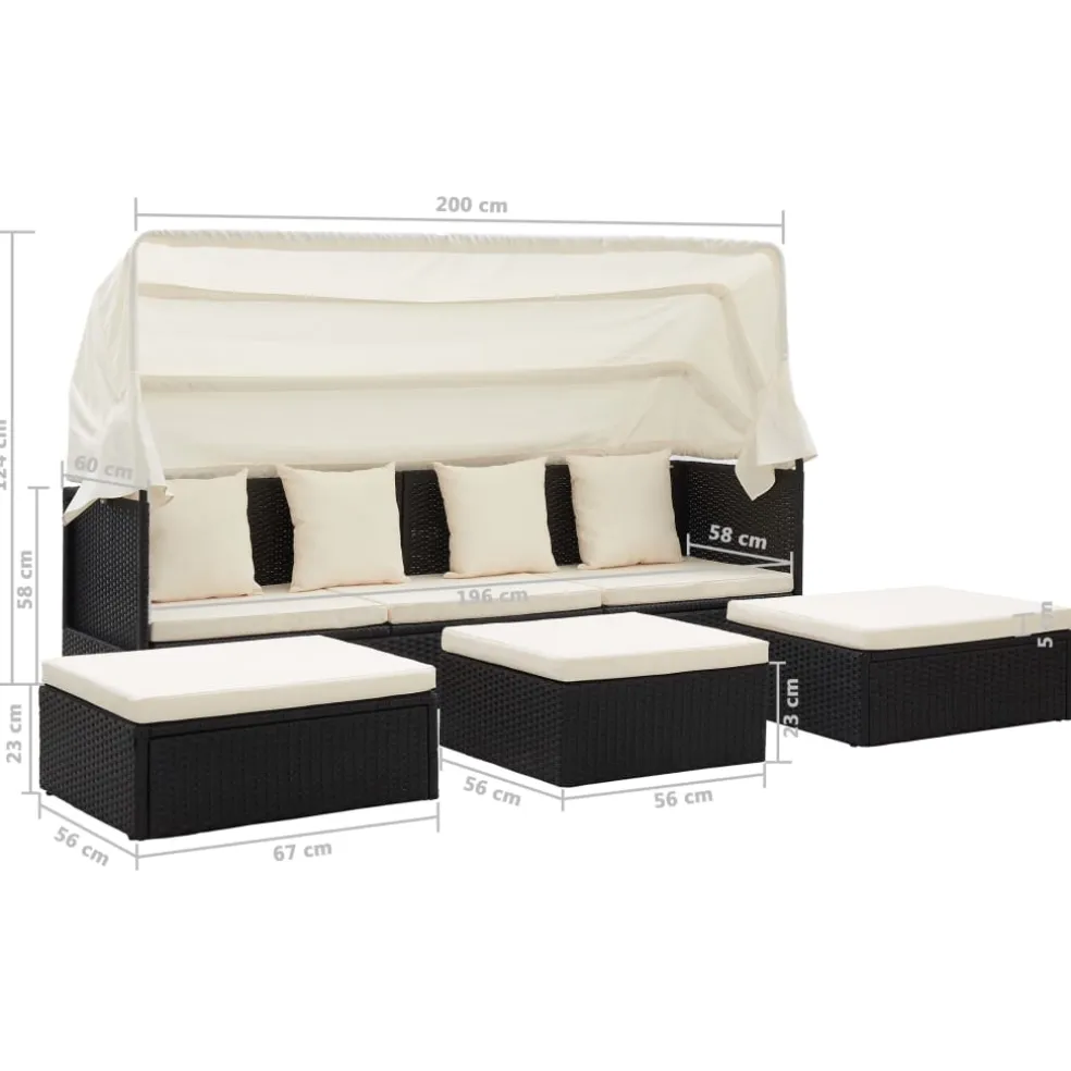 vidaXL Tuinbed met luifel poly rattan zwart