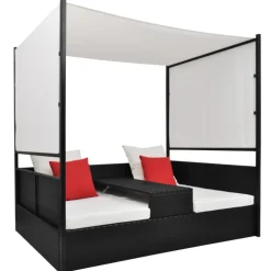 vidaXL Tuinbed met luifel 190x130 cm poly rattan zwart