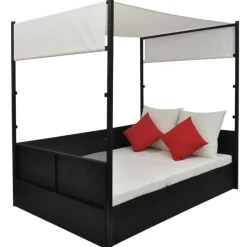 vidaXL Tuinbed met luifel 190x130 cm poly rattan zwart