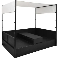 vidaXL Tuinbed met luifel 190x130 cm poly rattan zwart