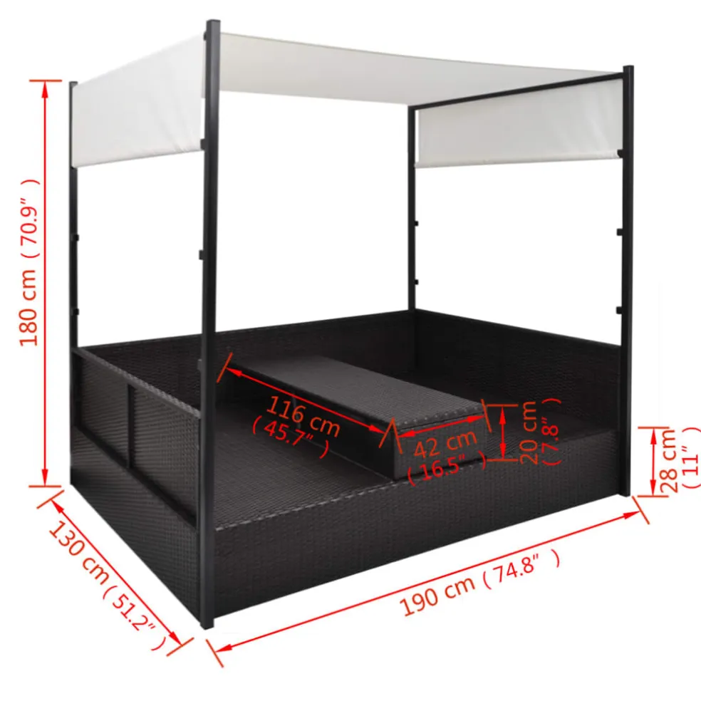 vidaXL Tuinbed met luifel 190x130 cm poly rattan zwart