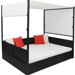 vidaXL Tuinbed met luifel 190x130 cm poly rattan zwart