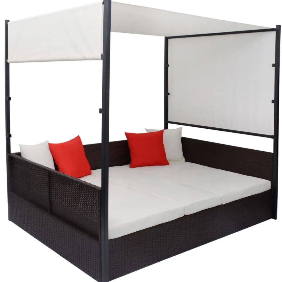 vidaXL Tuinbed met luifel 190x130 cm poly rattan bruin