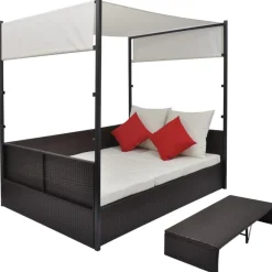 vidaXL Tuinbed met luifel 190x130 cm poly rattan bruin