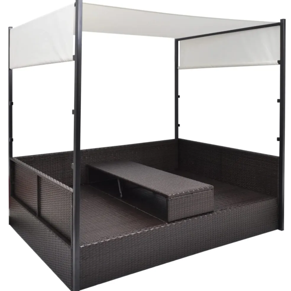 vidaXL Tuinbed met luifel 190x130 cm poly rattan bruin