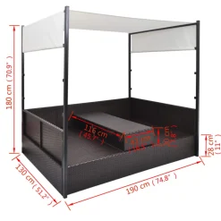vidaXL Tuinbed met luifel 190x130 cm poly rattan bruin