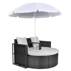 vidaXL Tuinbed met parasol poly rattan zwart