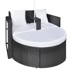 vidaXL Tuinbed met parasol poly rattan zwart
