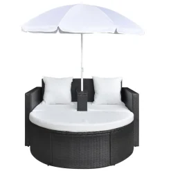 vidaXL Tuinbed met parasol poly rattan zwart