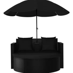 vidaXL Tuinbed met parasol poly rattan zwart