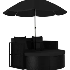 vidaXL Tuinbed met parasol poly rattan zwart