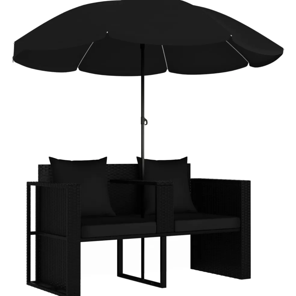 vidaXL Tuinbed met parasol poly rattan zwart
