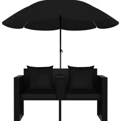 vidaXL Tuinbed met parasol poly rattan zwart