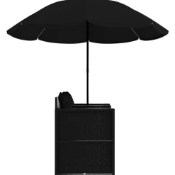 vidaXL Tuinbed met parasol poly rattan zwart