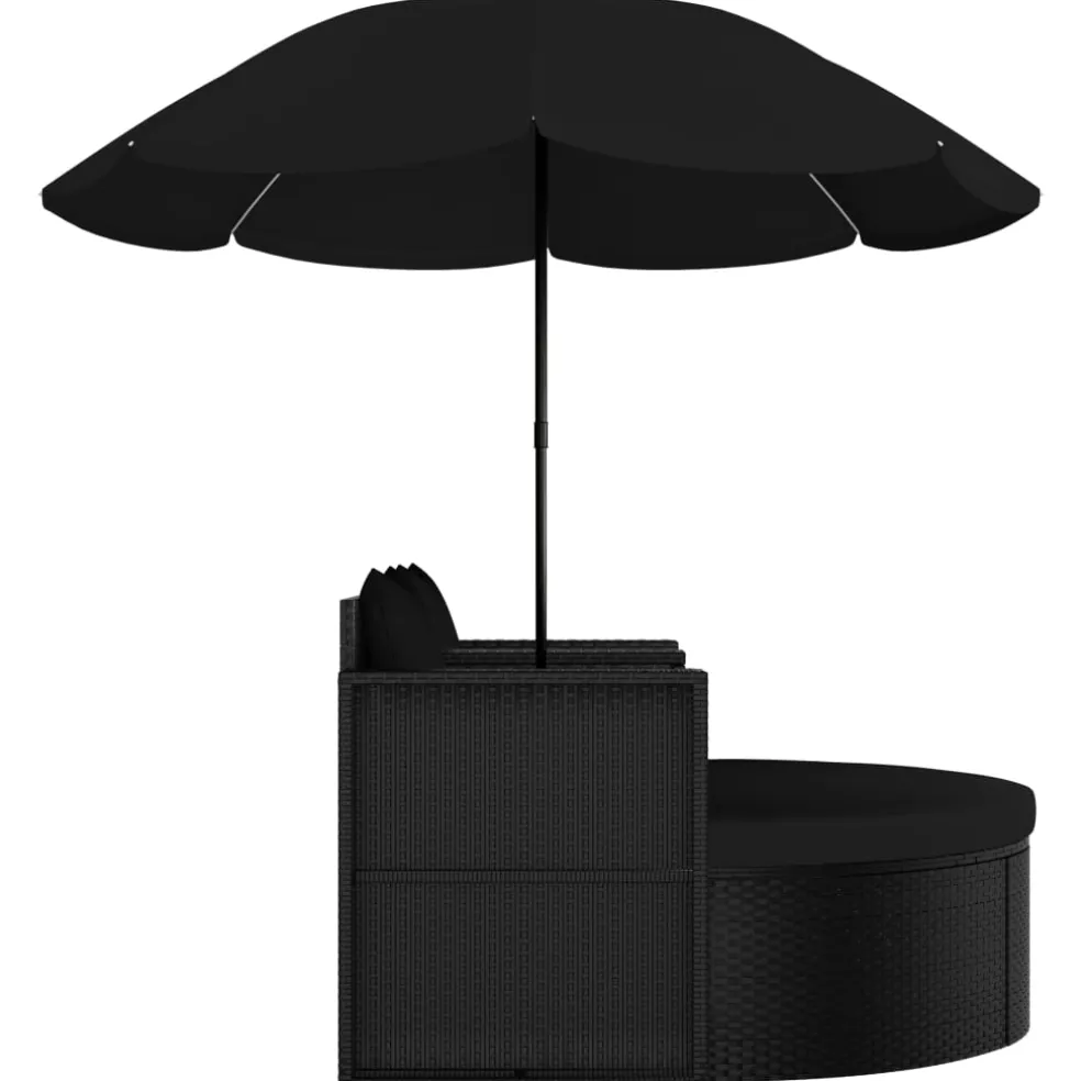 vidaXL Tuinbed met parasol poly rattan zwart