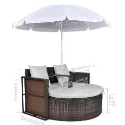 vidaXL Tuinbed met parasol poly rattan bruin