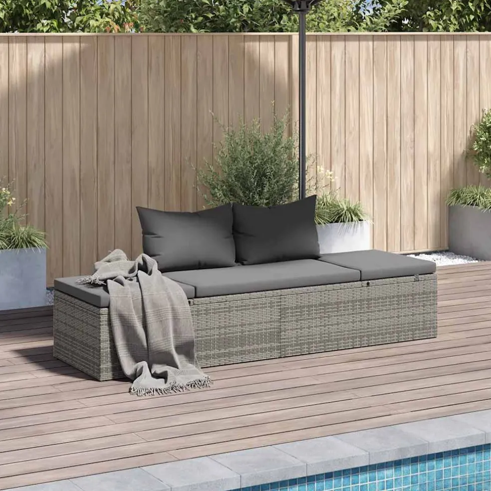 vidaXL Tuinbed 195x60 cm poly rattan grijs