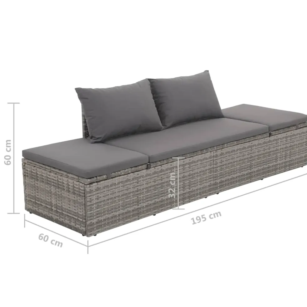 vidaXL Tuinbed 195x60 cm poly rattan grijs