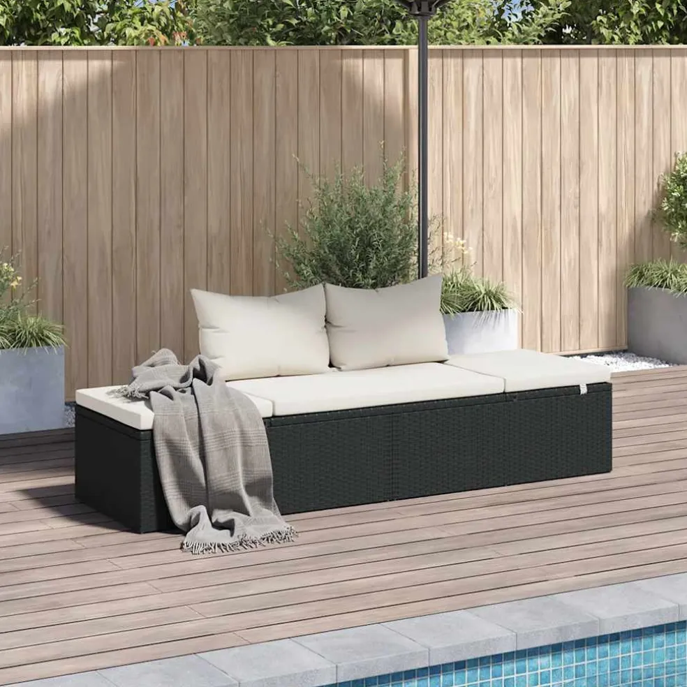 vidaXL Tuinbed 195x60 cm poly rattan zwart