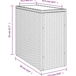 vidaXL Tuinbijzettafel met glazen blad 58x27,5x55 cm poly rattan grijs